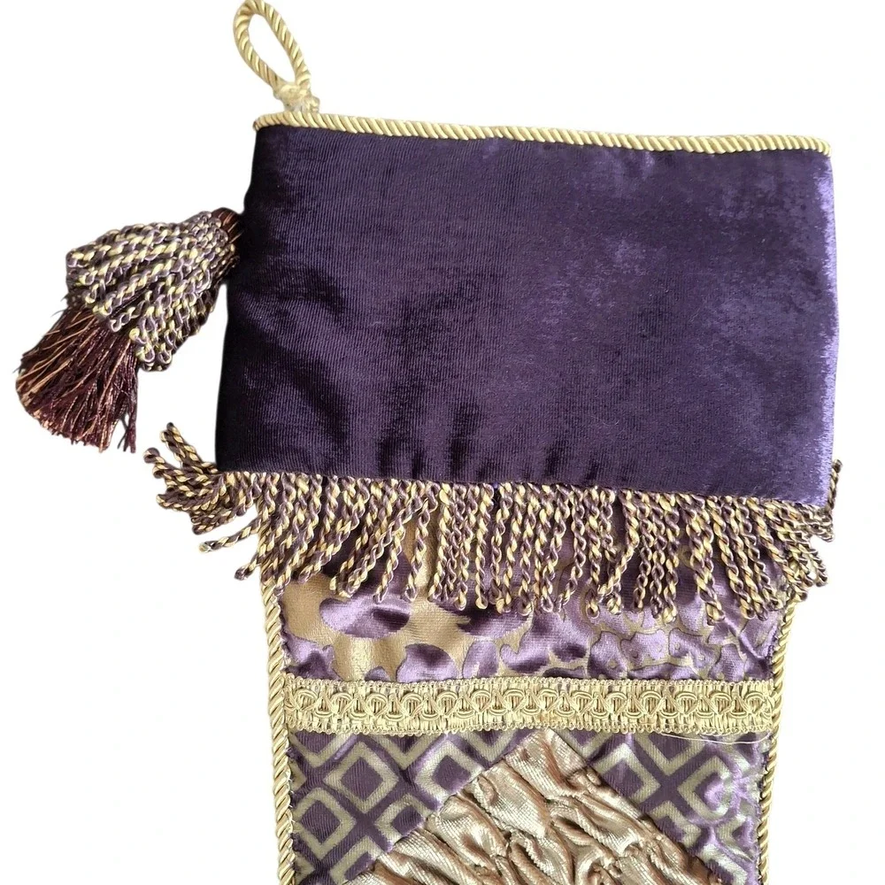 3pc Victorian Style Christmas Set Purple Velvet Tree Skirt &‎ 2 Stockings Tassel